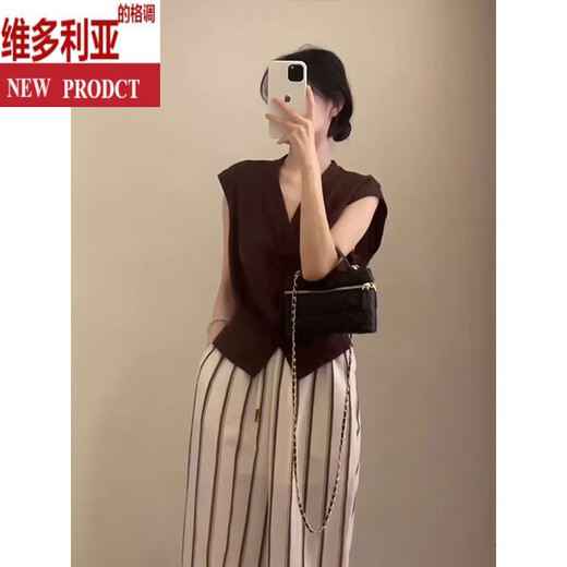 维多利亚的格调微胖法式独特小上衣女2025夏季新款又a又飒御姐感气质两件套 杏色条纹裤子 S