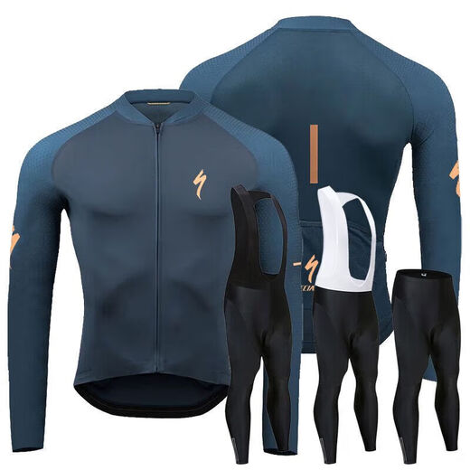 Lightning Double Arrow Lightning Cycling Autumn Winter Spring Autumn Suit Road Bicycle Plus Velvet Long Sleeve Suspenders Long Trousers Cycling Suit Single Top 3 (Thin Section) XL