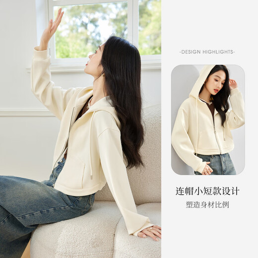 
Vanciman FXM loose casual hooded sweatshirt jacket for women's autumn new simple and versatile small top gray S