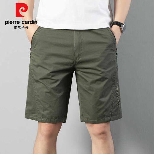 Pierre cardin shorts for men pure. Cotton pinch pants for summer breathable thin elastic waist loose workwear men's beach pants Military green DCR9871 pair XL 90-120Jin [Jin equals 0.5 kg]