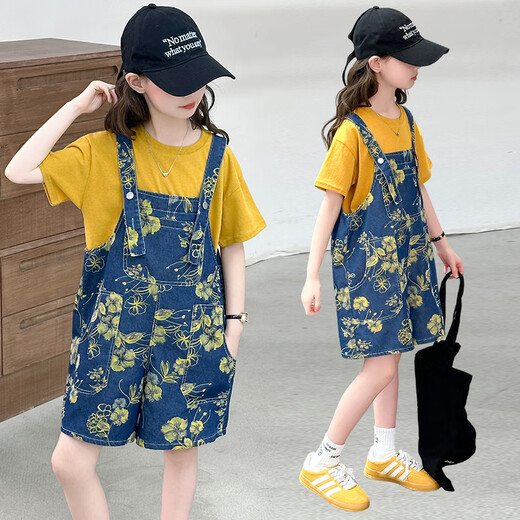 Harrow Little Yellow Duck HAL.DUCK Girls Overalls Set Fashionable and Fashionable Summer 2025 New Hong Kong Style Children's Wear Girls Shorts Summer Strap Set 120 cm
