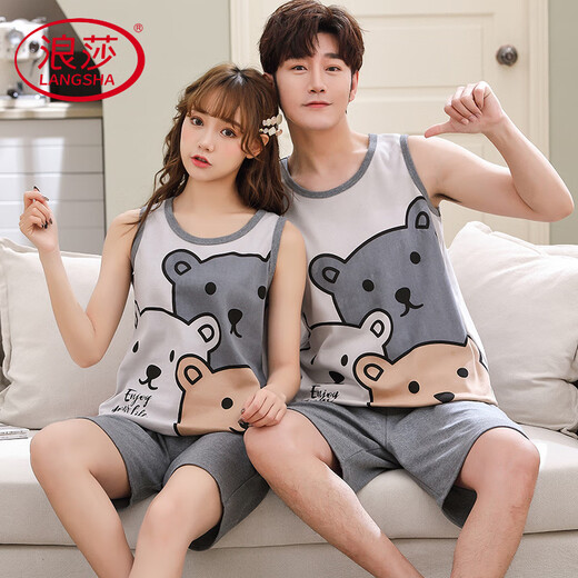Langsha Light Luxury Summer Pure Pyjamas dünne ärmellose losen Männer und Frauenweste Schlinge große Home-Kleidung WJ9856 Ya Weste Set M Damen 75-95jin [Jin gleich 0,5 kg]