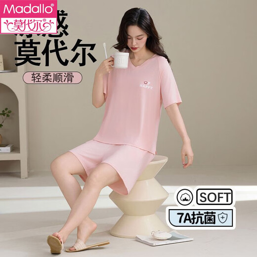 莫代尔女士睡衣女夏季新款短袖短裤圆领体闲抗菌夏天简约凉感透气家居服 2422 L