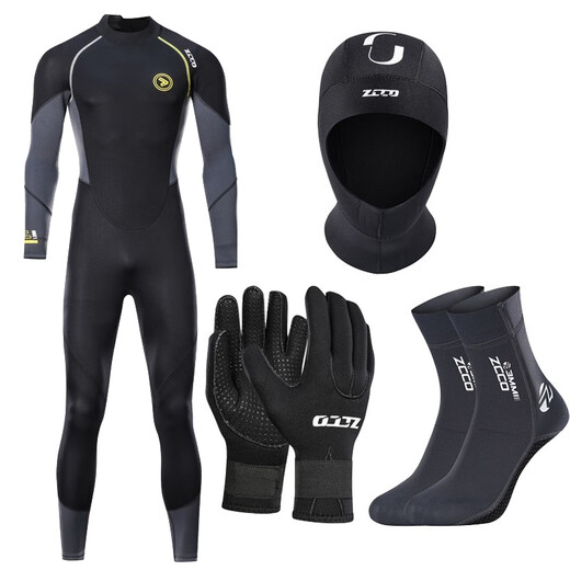 ZCCO1.5/3MM cold-proof gel coat thickened large size one-piece wet wet suit for men and women long-sleeved warm coach swimsuit black XS one size