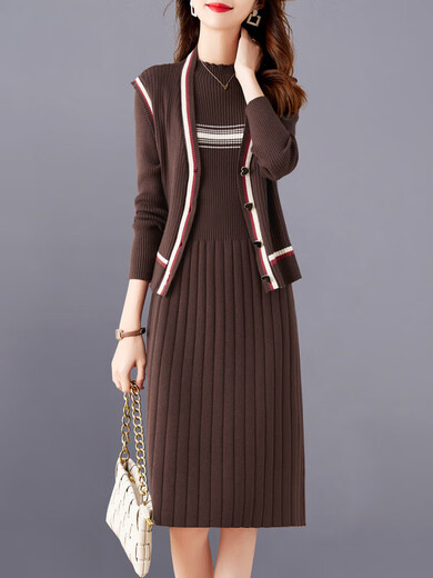 TJQ ​​Luxury High-End-Marke Strickkleid für Frauen 2025 Herbst Neue Mode Casual Slimming und altersreduzierende Moderock Kaffee m