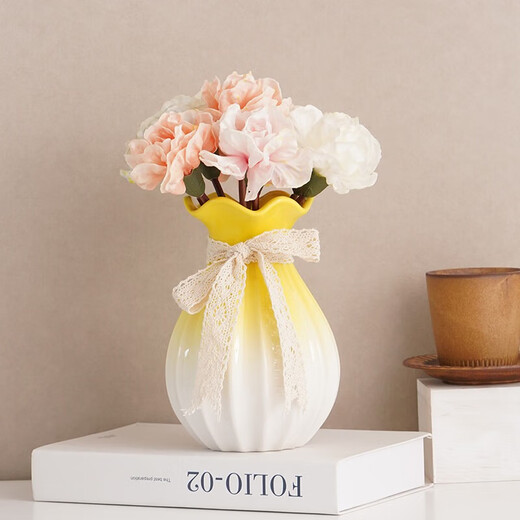 Shumen Big Belly Ceramic Vase Decoration Dried Flowers Water Flower Gardening Living Room Flower Arrangement Tulip Decoration Light Luxury and High-Level Sense Qianyu. Style (Pink)
