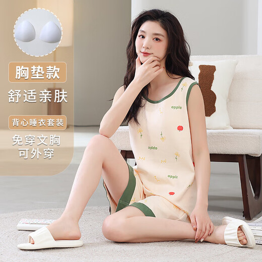 睡衣女夏季无袖吊带背心可外穿短裤可爱卡通加大码家居服两件套 9853背心短裤带胸垫 M 80-100/斤
