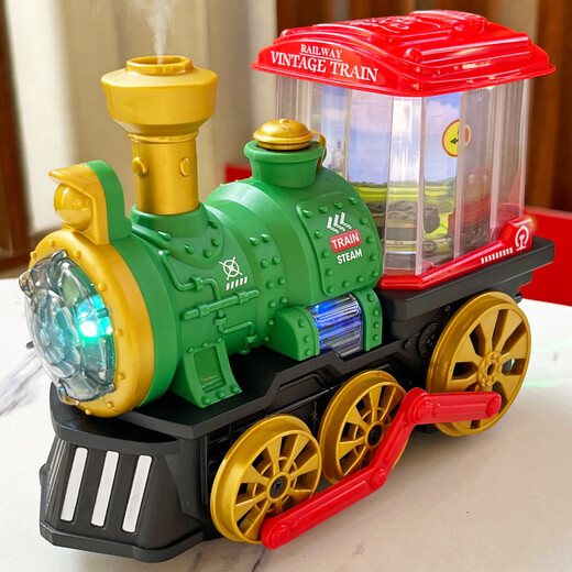 Children's Electric Steam Spray Train 1-3 Jahre alt 2 Jungen Licht Musik 4 frühe Bildung Baby Girl Toys Retro Spray Train (Green) Ladung Version