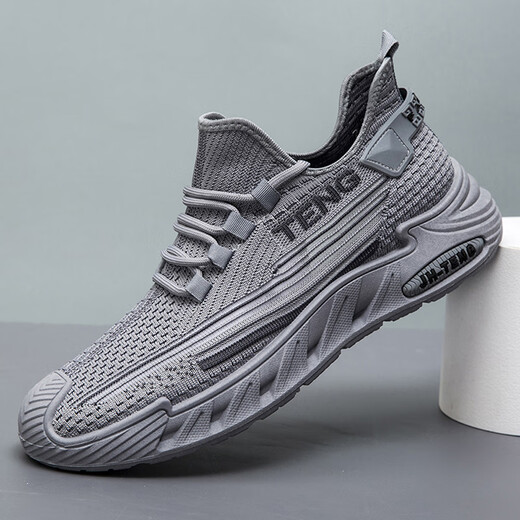 红蜻蜓男鞋大码男鞋夏季透气轻便软底跑步运动鞋飞织网面椰子潮鞋 红蜻蜓9227灰色 42