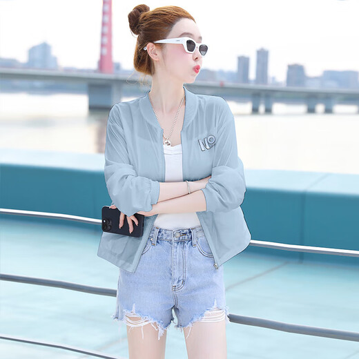 
Hengyuanxiang thin sunscreen clothes for women in summer new small cardigan top long sleeve ice silk baseball uniform short jacket spring and autumn light blue M (recommended 90-105 Jin [Jin equals 0.5 kg])