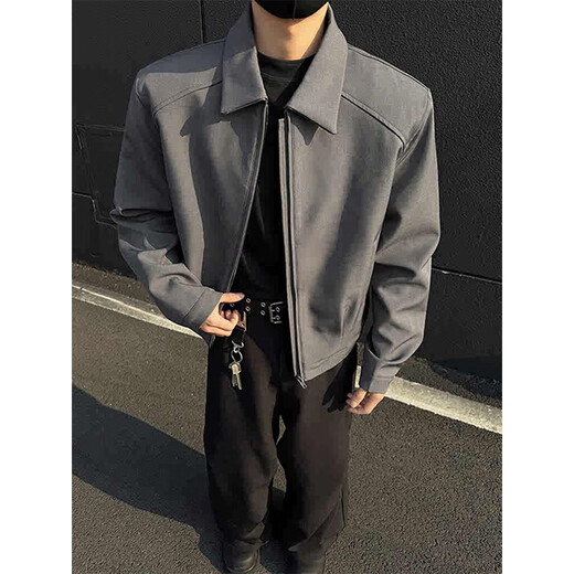 Digada Old Money Style Shoulder Pad Short Lapel Jacket Men's Autumn Versatile Trend Cleanfit Handsome Casual Jacket ZSFS-XZ121 Gray XL