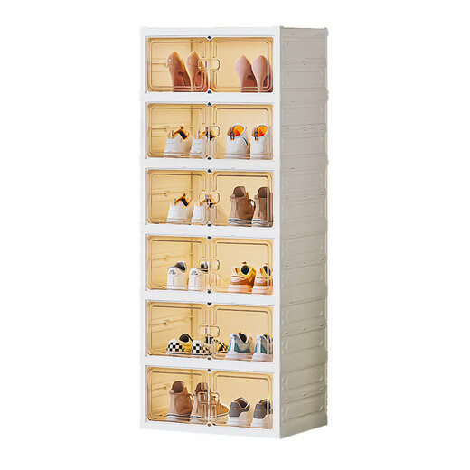 Shoe storage box shoe box transparent installation-free shoe cabinet all-in-one home door folding shoe rack 1 column 6 layers 6 compartments snap open lid / can hold 48 size AJ shoes