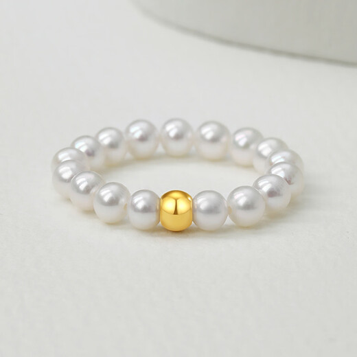 Queen of Pearls Pure Gold Freshwater Beads Ring 3-4mm Millet Beads Baby Beads Elastic Rope Style Birthday Gift