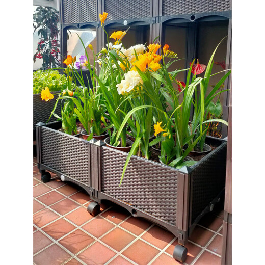 Beyzk große Pflanzkasten Balkon Gemüse Topf Kunststoff Gemüse Kombination Gemüse Pflanztopf Dach Outdoor Blütenbox Lieferrad Rattan gewebte dreifache Triple Box (12040) Hoch 26 Plastik extra groß