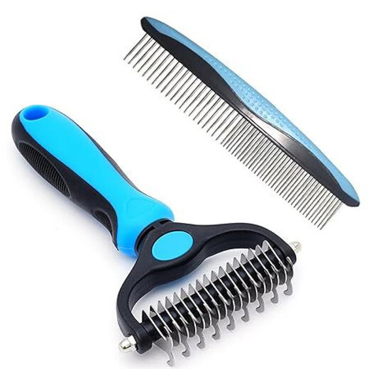 Bichon Frize Special Knot Knife Pet Dog Combing Artifact Hair Knotting Comb Beauty Dog Hair Brush Unknotting Comb Blue Row Comb + Knot Opening Comb Blue Large