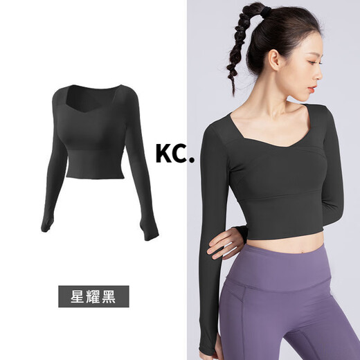 Kaooseen yoga wear sports tops for women 2025 spring and summer thin fitness clothes quick-drying running slim Pilates long-sleeved suit three-piece bra set berry purple + tomato purple S ((Recommended 80-90Jin Jin equals 0.5 kg))