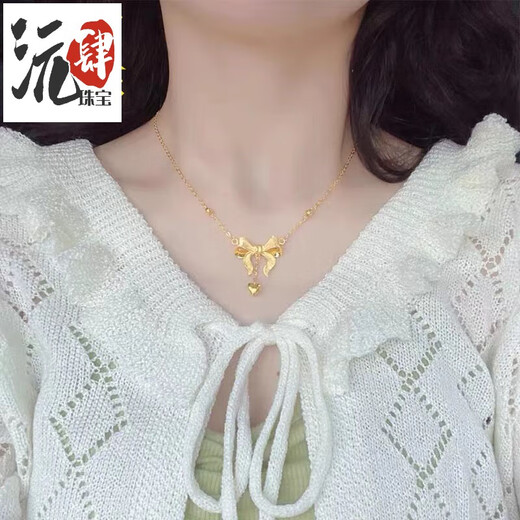Yuansi bow necklace gold pendant for women 999 pure gold fashionable and cute clavicle chain pure gold adjustable chain set bow necklace about 4.50 grams