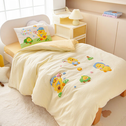 Kindergarten three-piece quilt set for children, pure cotton bedding, six-piece set for baby's entry into the kindergarten, crib nap quilt cover, bedding set, Yubao-Outing Duck, Class A standard multi-piece set, quilt cover 120*150cm