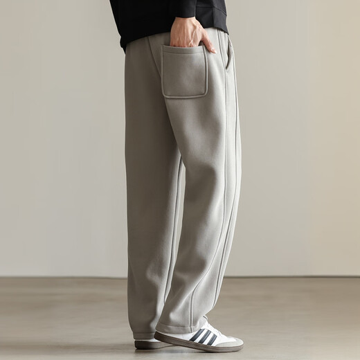 Kuraishi Kazuki Japanese style pleated drawstring solid color sports casual pants men's trousers 2025 autumn new commuter loose straight sweatpants Paris gray plus velvet style XL (recommended 141-155 Jin Jin equals 0.5 kg)