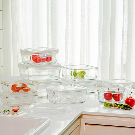 GLASSLOCK tempered glass sealed refrigerator storage storage fresh storage box heat-resistant bento box multi-piece set rectangular 400ML*1+rectangular 695ML*1+long