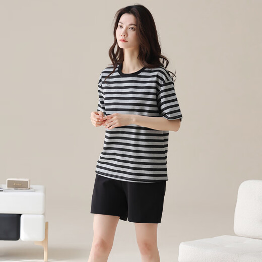 雅鹿新款夏季纯棉睡衣女圆领短袖短裤家居服夏天薄款卡通少女全棉套装 9854 M