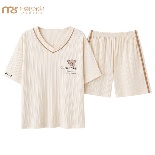 Modal Pyjamas für Frauen im Sommer koreanischer Stil Süßes dünne kurzärmelige Hosen für Studenten Zweierpack Frühling und Herbst Losse lose Hauskleidung Aprikosenfarbe GXT6630 Bildfarbe M (Empfohlen 75-95jin [Jin gleich 0,5 kg]))