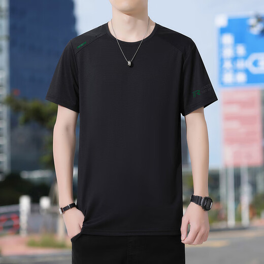 Lomon summer ice silk quick-drying short-sleeved T-shirt for men's sports breathable loose round neck T-shirt 17088 light brown 4XL 175-195Jin[Jin equals 0.5 kg]
