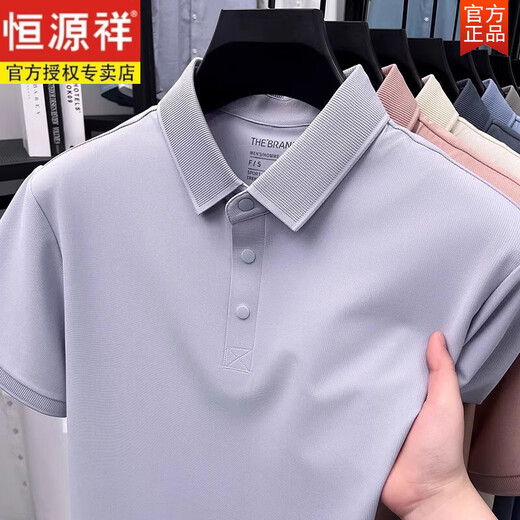 Hengyuanxiang Eissensempfindungs-Kurzärmel-T-Shirt für Männer 2025 NEUER DADDY MIDER AGE MENDDY MIT POLO HIMTER-Kleidung [Verkauf 500+] [Vatertagskleidung] 15125 Tilan Gray/Short L 170 [Vorschlag 120-135jin [Jin Equals Equals 0,5 kg]]]