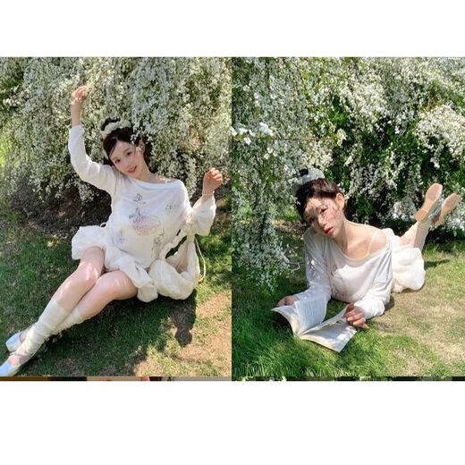 斜肩爱心印花长袖t恤女薄款防晒罩衫微透独特款上衣GXXX96-60021 白色 M