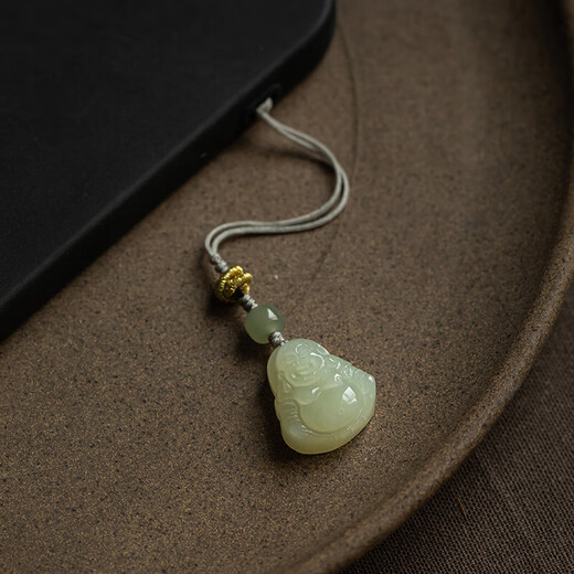 Dewei Lion Natural Hetian Jade Maitreya Buddha Mobile Kette Lanyard Kurzanhänger Exquisite Mobilkette Anhänger U Disk Lanyard Anhänger Mobile Kette Anhänger Anti-Lost Mobile Schmuck Geschenk