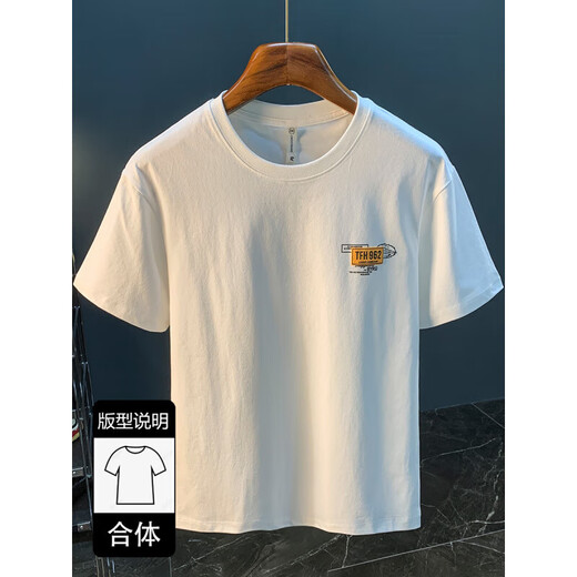 T-shirt blanc pour le t-shirt imprimé de tendance haut de gamme pour hommes pour hommes American Light Luxury Xinjiang Cotton T-shirt à manches courtes confortable Venture noire HJ9906-1 NO. Manche m adaptée à 90-108jin [Jin est égal à 0,5 kg]