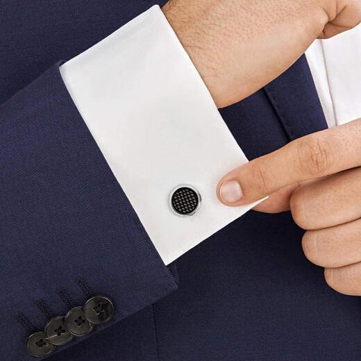 Montblanc (MONTBLANC) men's cufflinks stainless steel carbon fiber effect silver and black classic design formal suit accessories gift for husband initial