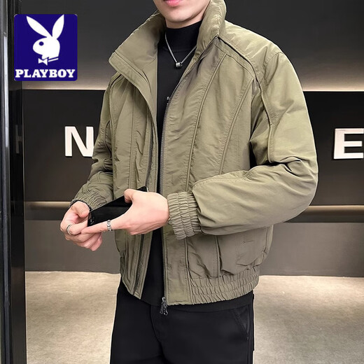 Playboy (PLAYBOY) 2025 Spring and Autumn New Fashion Jacket Men's Fashion Simple Versatile Stand-up Collar Jacket Classic Handsome Top Men Black XL 130-150Jin Jin is equal to 0.5 kg