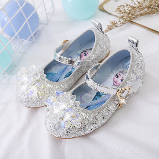 Mei Yi Tong 2025 New Autumn Elsa Princess Shoes Children's Shoes Blue High Heels Girls Baby Children Girls Water Flat Bottom Crystal-Blue Size 29 Inner Length 18CM