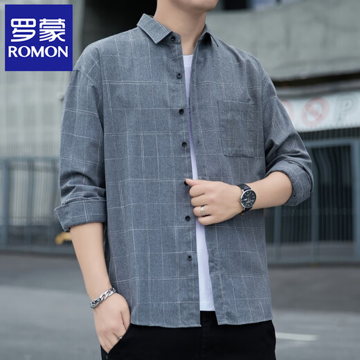 Romon Shirt à manches longues printemps et automne Nouvelle veste de chemise de travail décontractée et polyvalente de l'âge moyen des hommes K12107 Navy Blue M Recommandé 90-110Jin [Jin est égal à 0,5 kg]