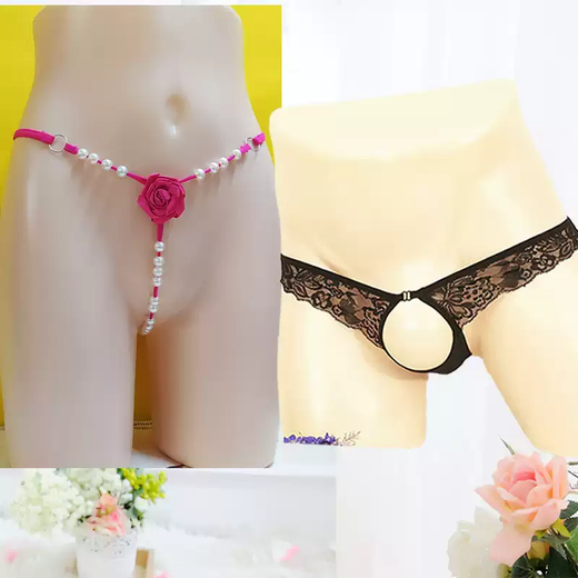 Tian Miaomiao men's sexy thong underwear with thin straps and convex pearls for massage, comfortable, breathable and quick-drying couple's shorts, couple combination 4, one size fits all, recommended waist circumference 1.6 feet 2.4 feet