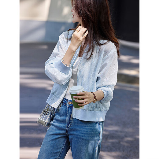 
Awakening Paradise Summer Fashion Korean Version Simple and Versatile Thin Baseball Clothes Cardigan Long Sleeve Top Casual Sun Visor Women Blue S
