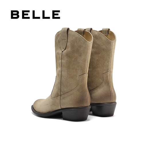 百丽（Belle）张凌赫同款梦幻沙丘西部靴女25新商场款尖头休闲短靴BDU60DZ5预售 浅啡 37