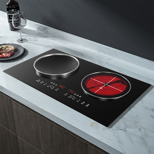热情好太太白色平凹面4400W瓦大功率猛火家用双头电磁炉电陶一体灶台智能体感人机交互镶嵌入式爆炒隔空操控 黑[套餐]-左凹电磁3500W右平电陶3500W 智能触控款