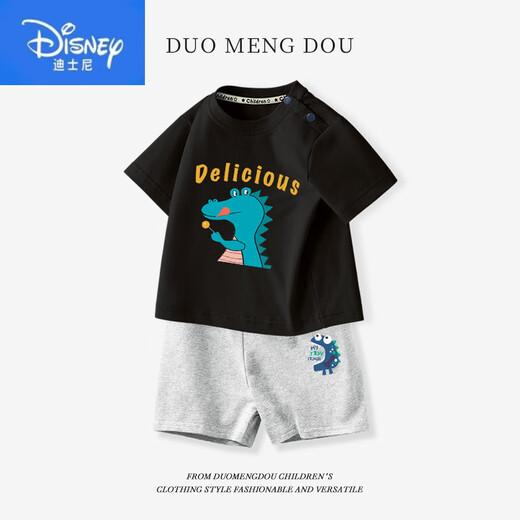 Disney boys' suit 2025 summer new style small and medium-sized children's baby short-sleeved shorts two-piece set of children's pure cotton children's clothing AP13794 fluorescent green + I10470K gray 80