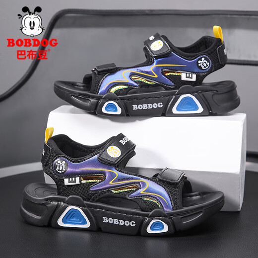 Babudou children's sandals 2025 summer new open-toe student soft-soled beach shoes non-slip middle and large children's sandals XD532/black blue 33 yards standard size