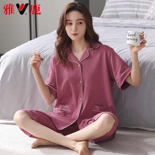 Yalu high-end 2025 new pajamas for women in summer pure cotton short-sleeved cropped pants for summer loose large-size cardigan home clothing NX9898 3XL
