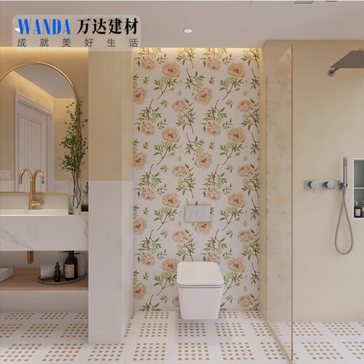 600x1200 French rétro All-Céramique Soft Light Flower Tiles de salle de bain Fond de salle de bain Feuille de fleur de la salle