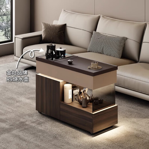 Yanxiju Italian style mobile coffee table cabinet with kettle integrated tea table sofa side cabinet side table high-end small tea table home living room mobile side table + plug row + drain bucket + kettle