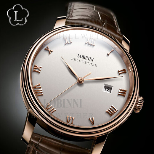 Lobinni Watch Mecánico para hombres Relojes simples Negocios totalmente automáticos Mechores mecánicos Reloj impermeable 12033 Cosilla de rosa Facinada de cuero marrón