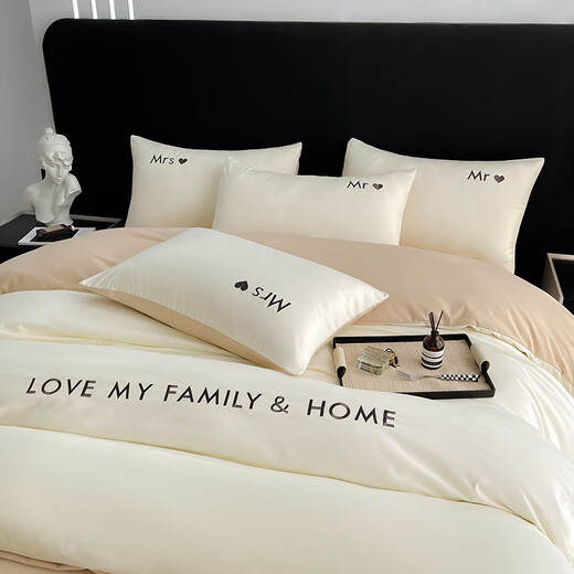 Antarctic quilt core + four-piece set + pillow core Double household summer quilt set Bedding full set eight-piece set Hand holder - Milkshake white + milk-coffee color [full set] 1.8m bed seven-piece set [2.0m quilt core 6Jin [Jin equals 0.5 kg]]