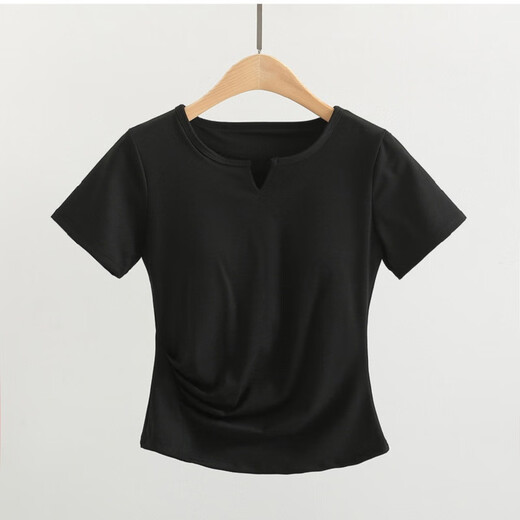 Zhenxiqi yoga wear women's tops sports short-sleeved T-shirt 2025 with chest pad breathable slim Pilates running fitness wear black with chest pad L recommended 105-120 Jin Jin equals 0.5 kg