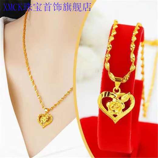 XMCK Old Phoenix 999 Gold Foot Collar de oro El amor y la moda de las mujeres Versátiles Versátiles de la altura del colgante Luz de lujo Cadena de clavículas Rose Heart 2.68g [Se venderá para 2691 yuan pronto]