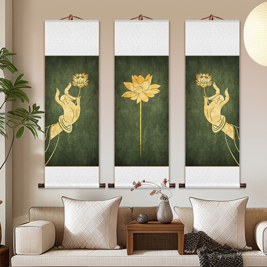 承琉禅意空间卷轴挂画佛手莲花装饰画佛系古风画瑜伽馆壁画茶艺玄关画 12127款：佛手 整体尺寸：25*100cm乳白色锦绫+新款