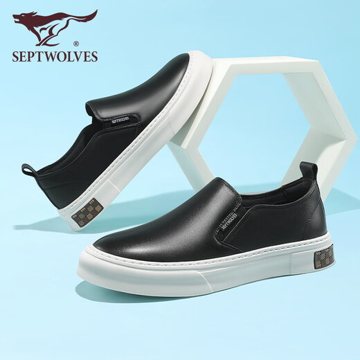 Siete zapatos de cuero de lobo para hombres en verano, frijoles de cuero genuino, livianos y transpirables zapatos de tablero informal de un pie de punta gruesa zapatos de masa de masa de vaca negro 9859 42